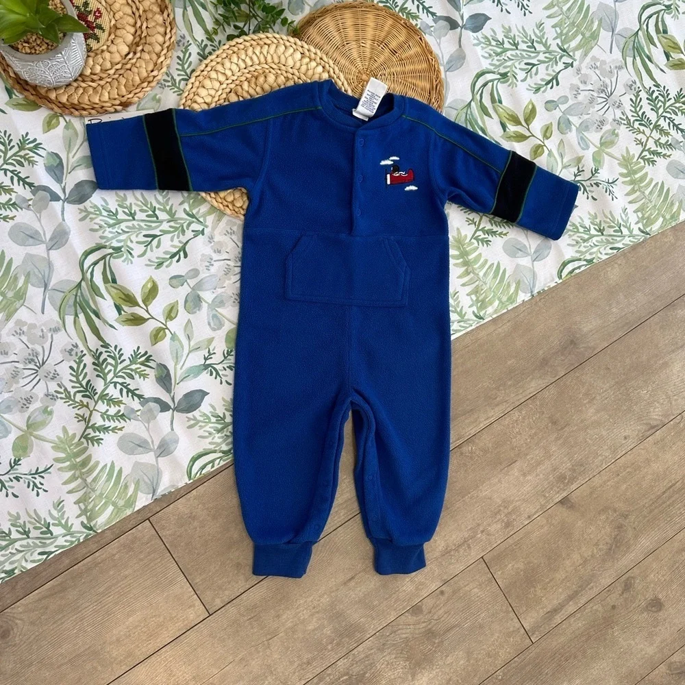 Vintage Y2K Gymboree Airplane Embroidered Coveralls Jumpsuit Cozy 12-18M Boy